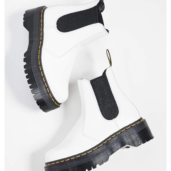 Dr. Martens White and Black Ankle Boots with Elastic Side Panel - Picture 4 of 5